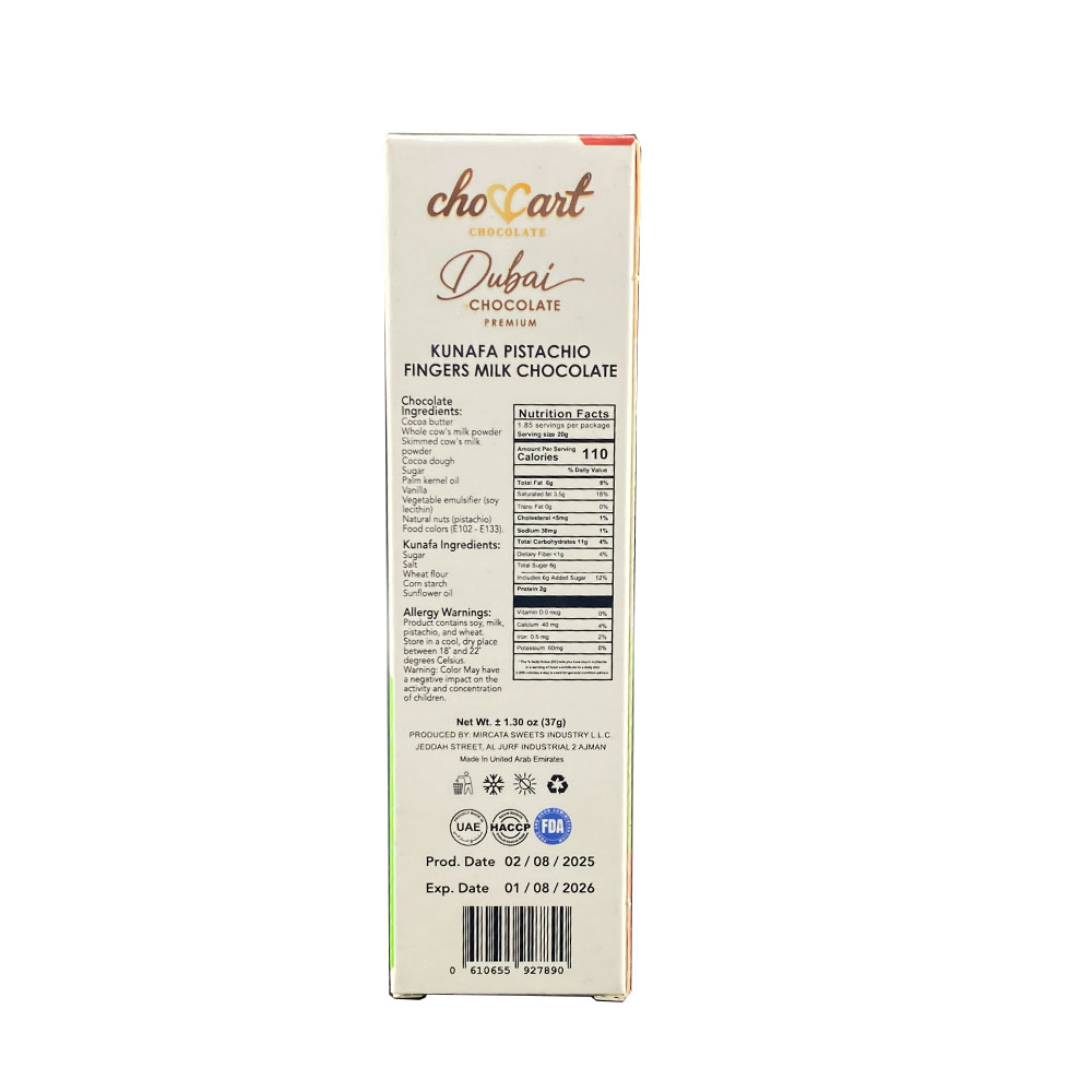 Chocart Kunafa Pistachio Fingers Milk Chocolate / 1.30oz. (37g)