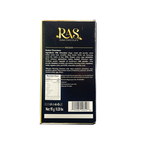 RAS Dubai Chocolate Bar - 95g