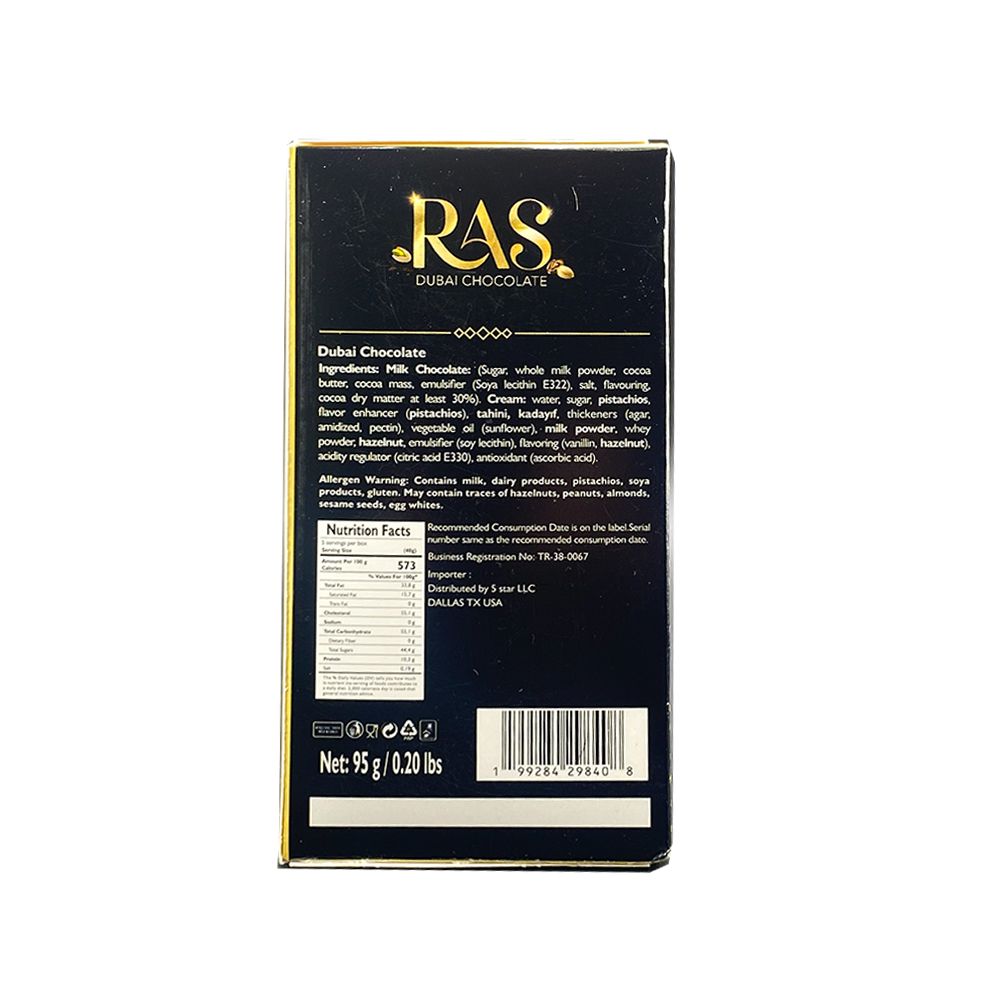 RAS Dubai Chocolate Bar - 95g
